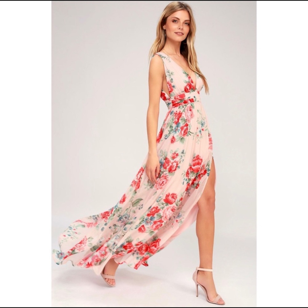 NWT Lulus Garden Meandering Pink Floral Maxi